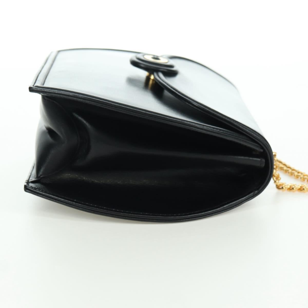 TIFFANY&Co. Chain Shoulder Bag Leather 2way Black Gold Auth BAZ864V