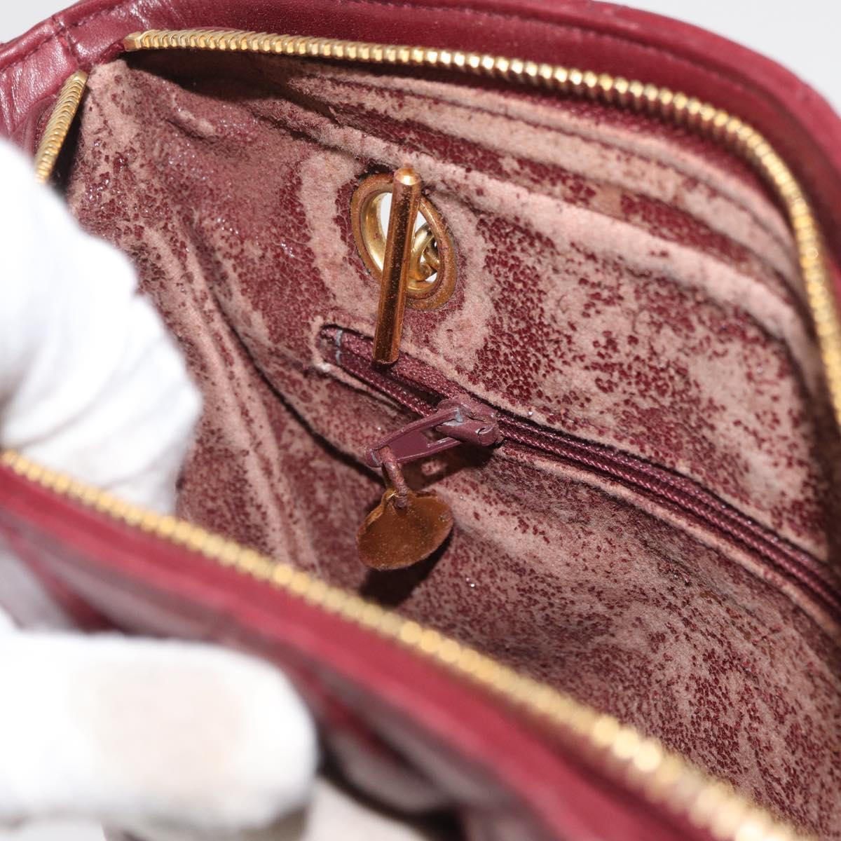 CHANEL Matelasse Chain Shoulder Bag Lamb Skin Bordeaux Gold CC Auth BAZ867