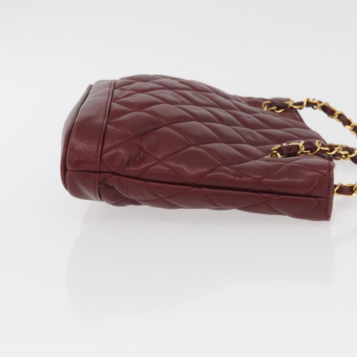 CHANEL Matelasse Chain Shoulder Bag Lamb Skin Bordeaux Gold CC Auth BAZ867
