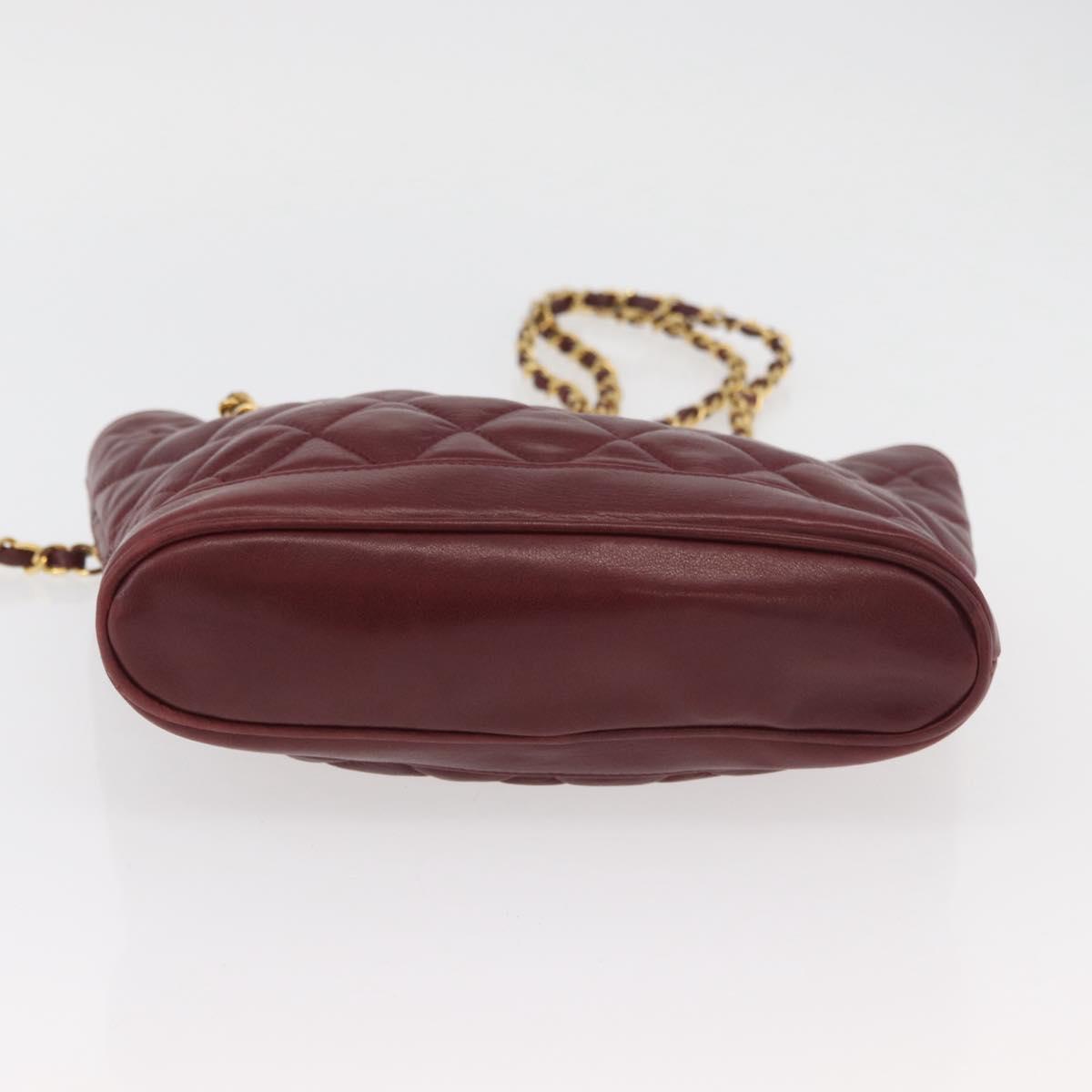 CHANEL Matelasse Chain Shoulder Bag Lamb Skin Bordeaux Gold CC Auth BAZ867