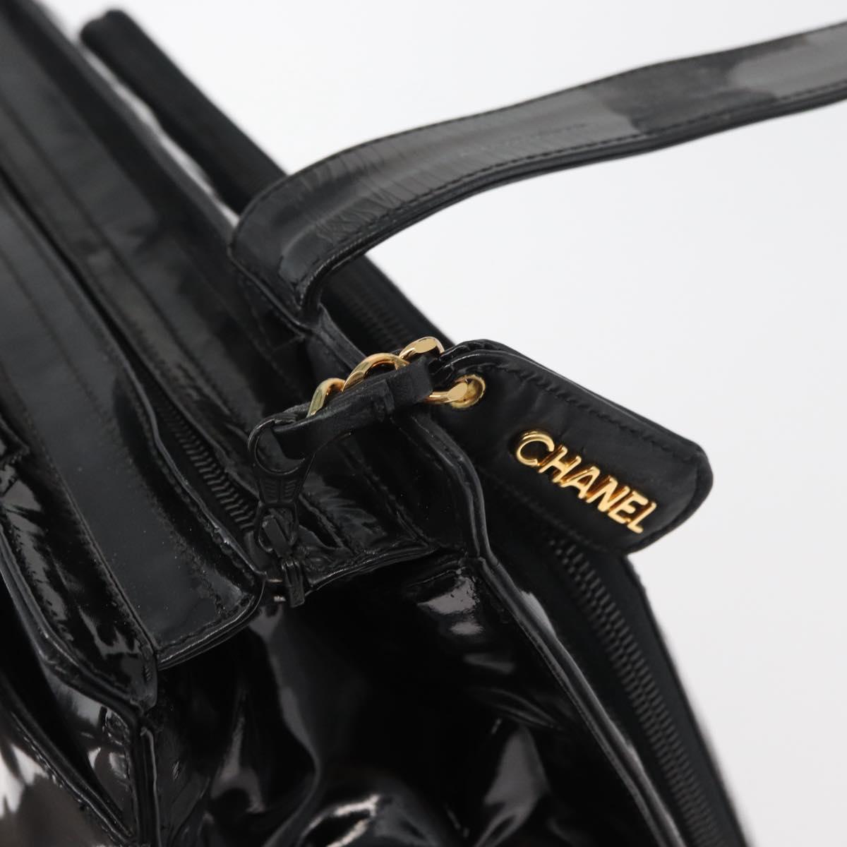 CHANEL COCO Mark Tote Bag Patent leather Black Gold CC Auth BAZ868