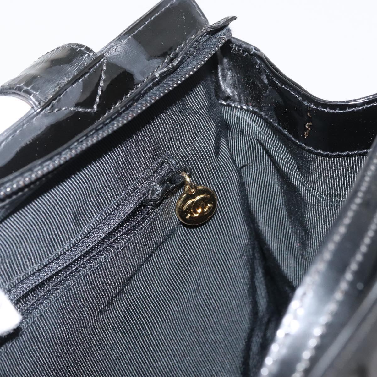 CHANEL COCO Mark Tote Bag Patent leather Black Gold CC Auth BAZ868