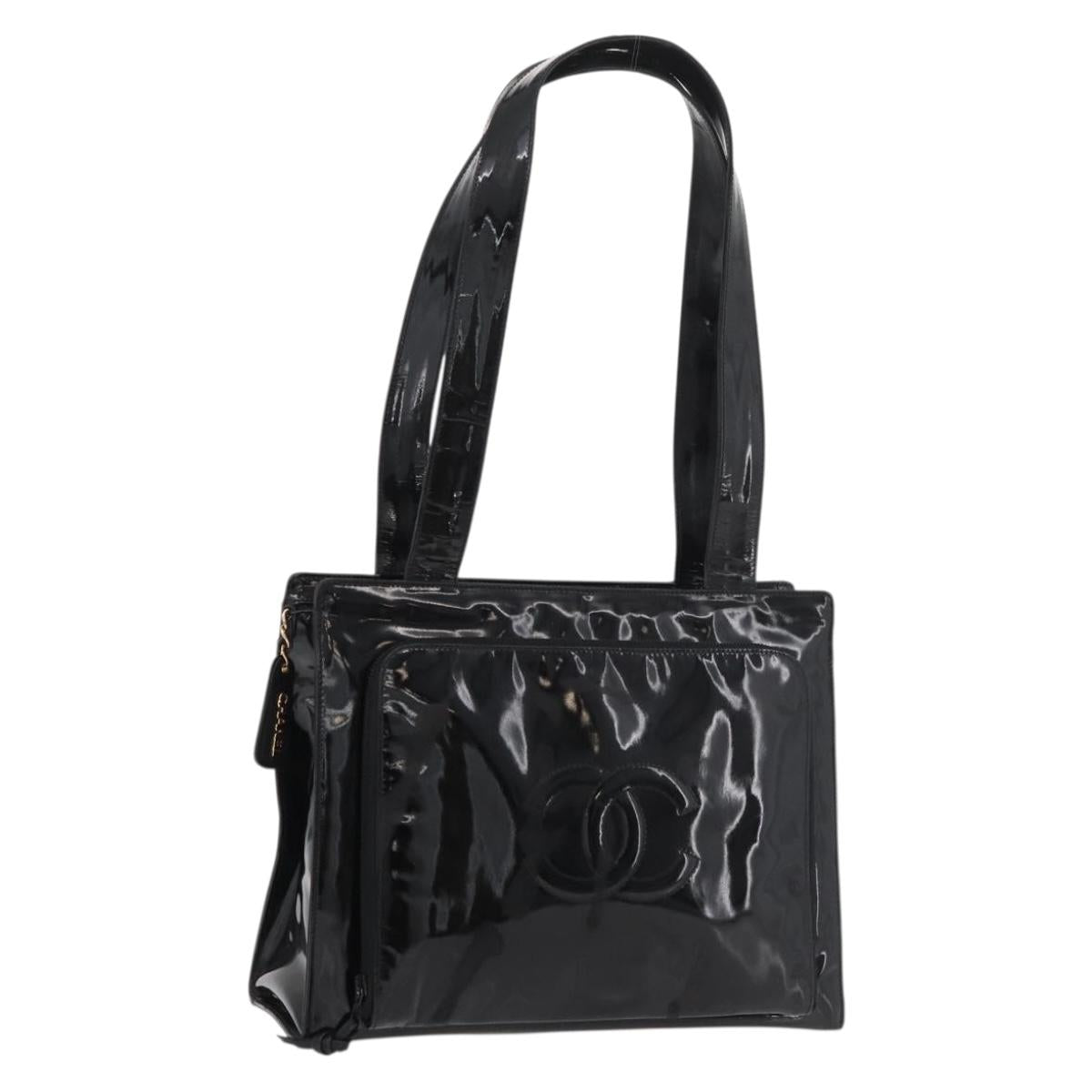 CHANEL COCO Mark Tote Bag Patent leather Black Gold CC Auth BAZ868