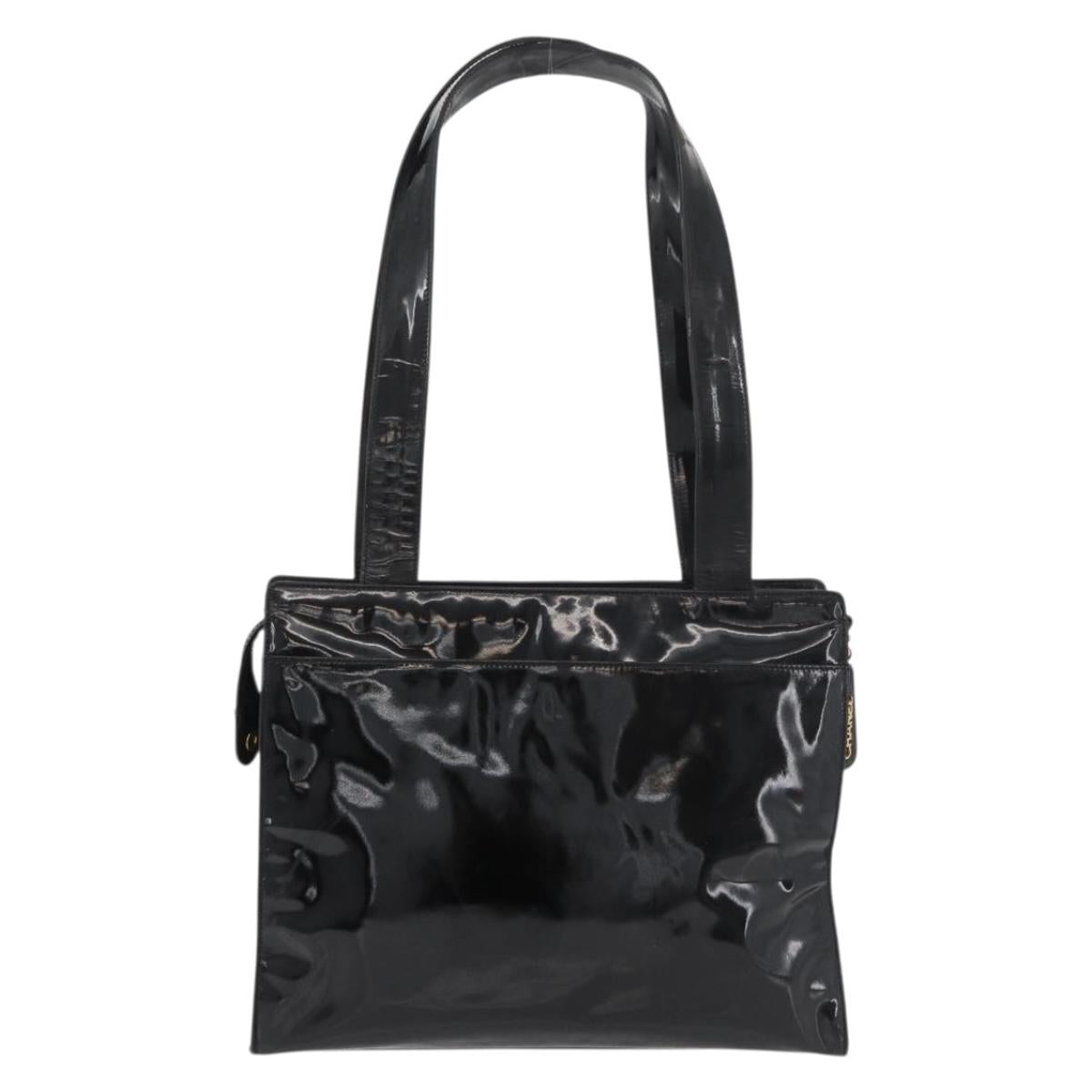 CHANEL COCO Mark Tote Bag Patent leather Black Gold CC Auth BAZ868