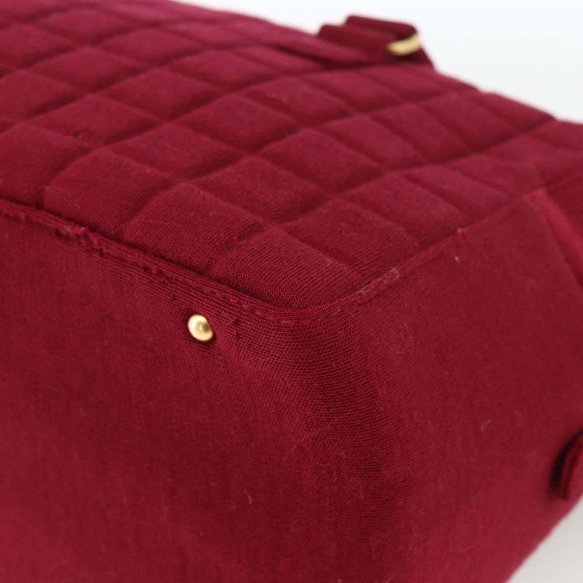 CHANEL Choco Bar Hand Bag Cotton Bordeaux Gold CC Auth BAZ870