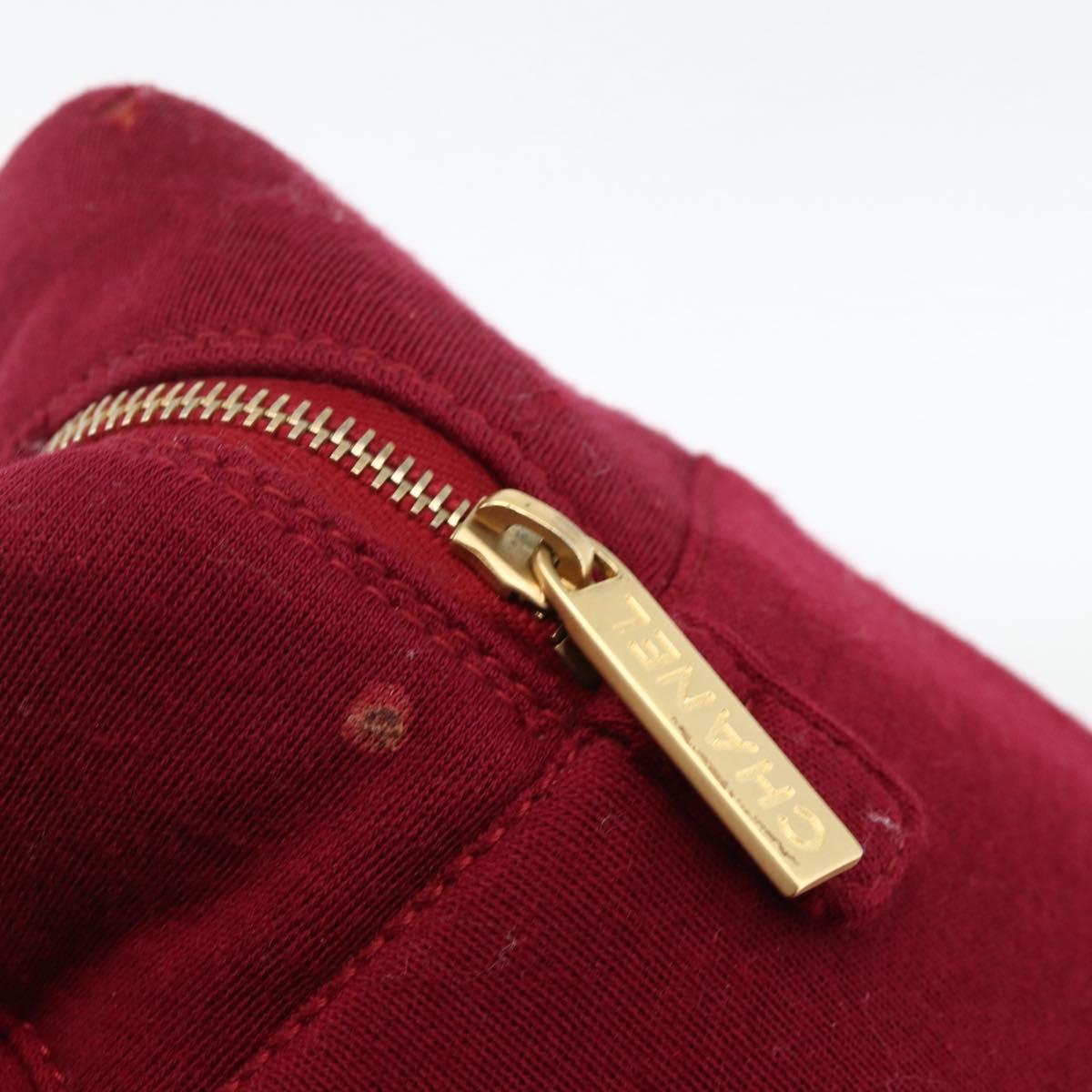 CHANEL Choco Bar Hand Bag Cotton Bordeaux Gold CC Auth BAZ870
