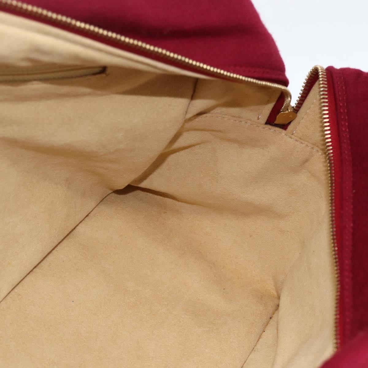 CHANEL Choco Bar Hand Bag Cotton Bordeaux Gold CC Auth BAZ870
