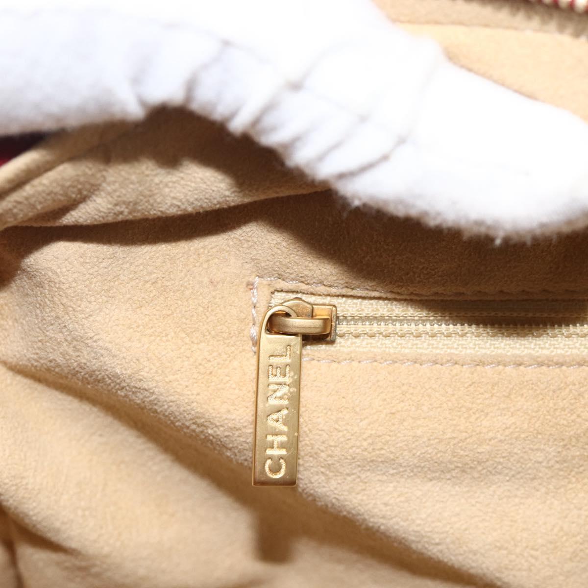 CHANEL Choco Bar Hand Bag Cotton Bordeaux Gold CC Auth BAZ870