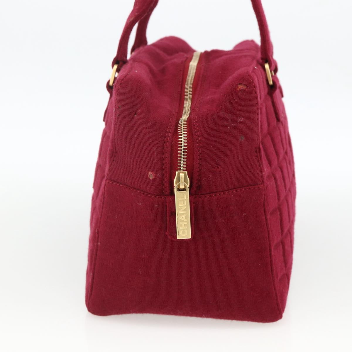 CHANEL Choco Bar Hand Bag Cotton Bordeaux Gold CC Auth BAZ870