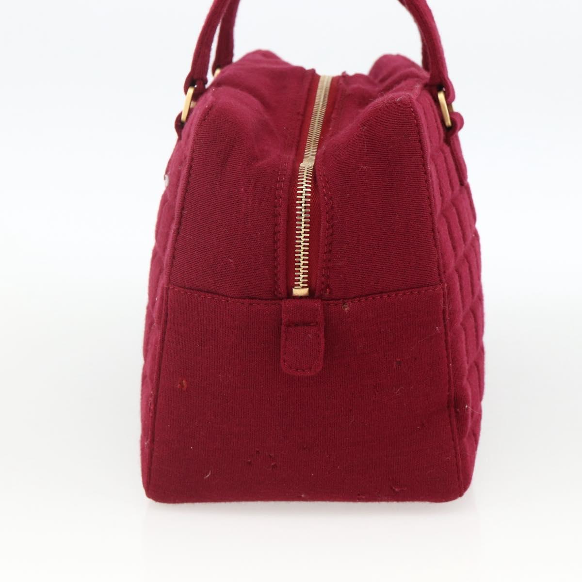 CHANEL Choco Bar Hand Bag Cotton Bordeaux Gold CC Auth BAZ870