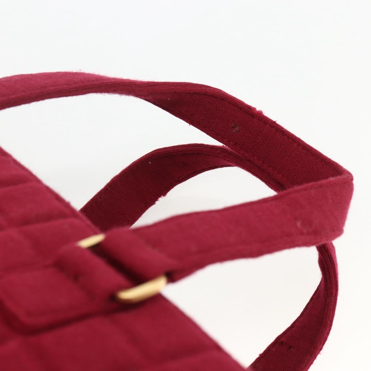 CHANEL Choco Bar Hand Bag Cotton Bordeaux Gold CC Auth BAZ870