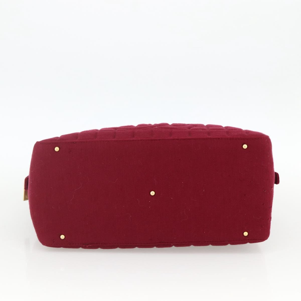 CHANEL Choco Bar Hand Bag Cotton Bordeaux Gold CC Auth BAZ870