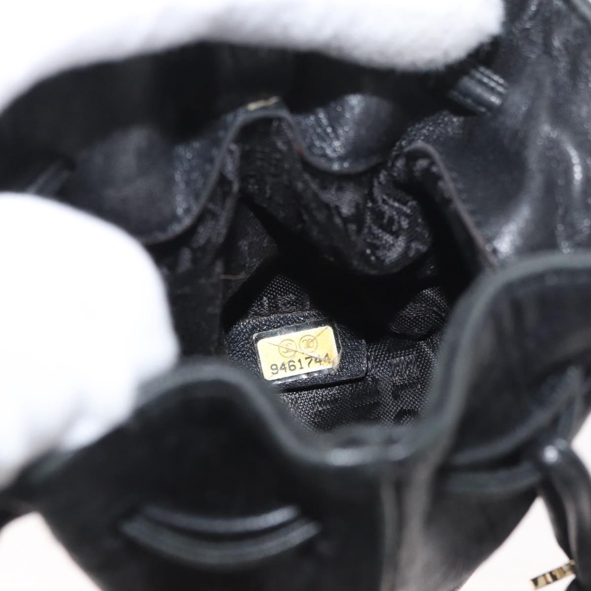 CHANEL Camellia Drawstring Pouch Lamb Skin Black Gold CC Auth BAZ879A