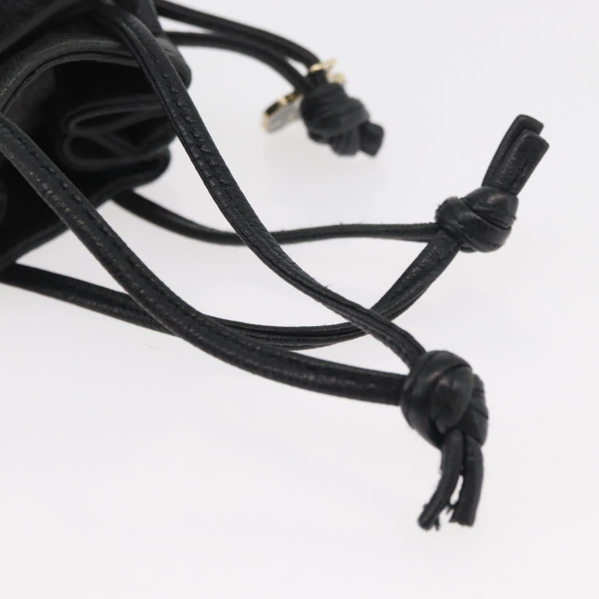 CHANEL Camellia Drawstring Pouch Lamb Skin Black Gold CC Auth BAZ879A