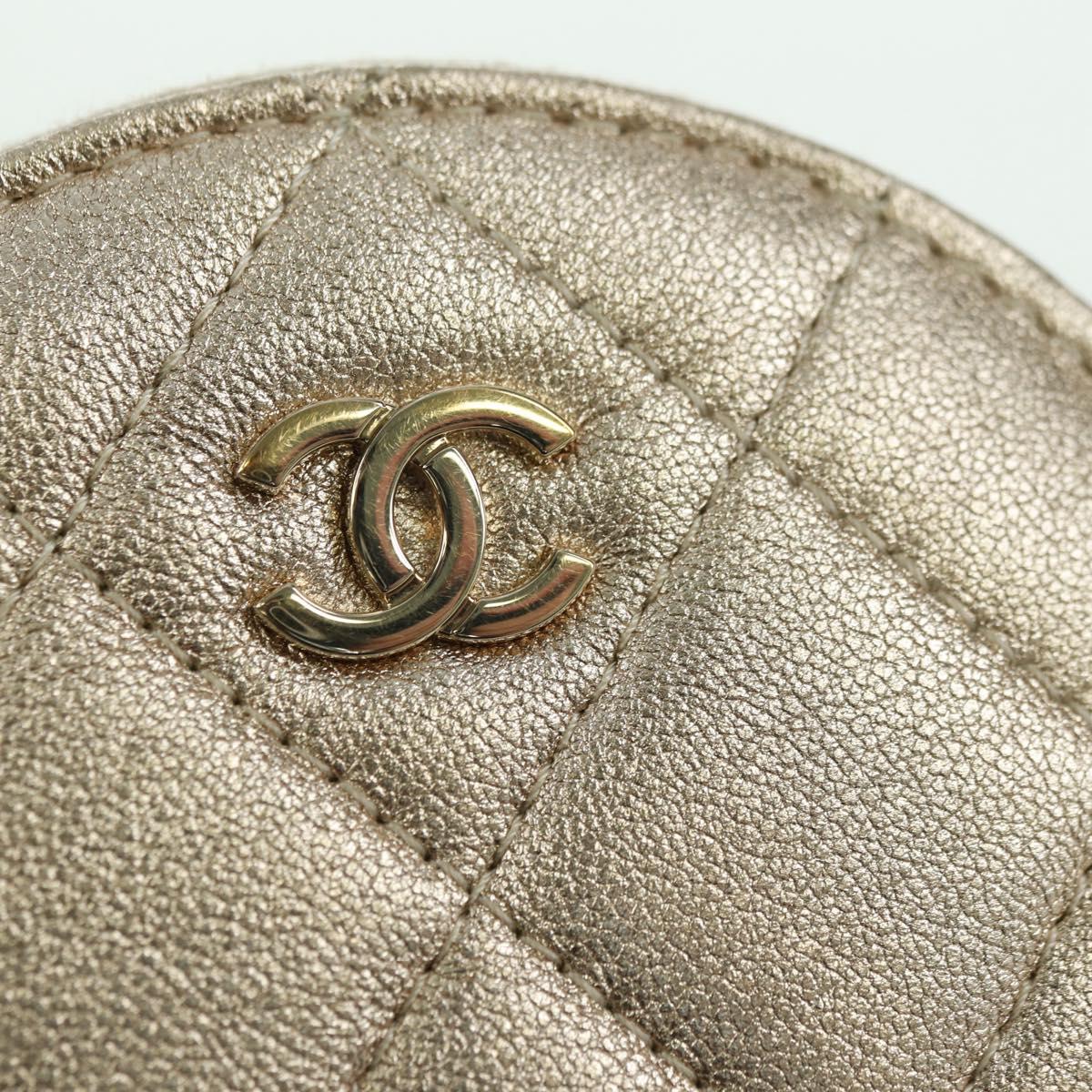 CHANEL Matelasse Air Pods Case & Coin Purse Lamb Skin Gold CC Auth BAZ881SAM