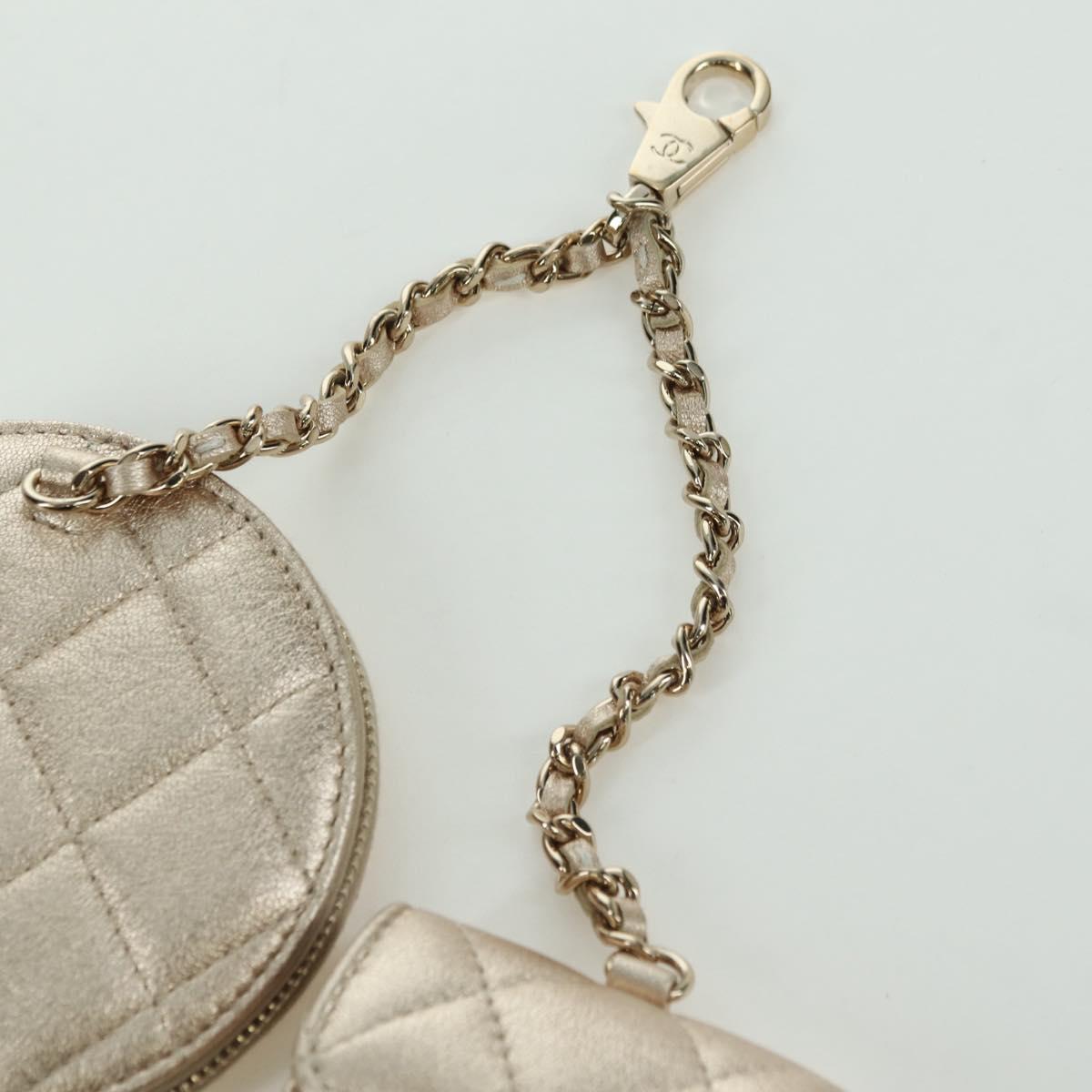 CHANEL Matelasse Air Pods Case & Coin Purse Lamb Skin Gold CC Auth BAZ881SAM