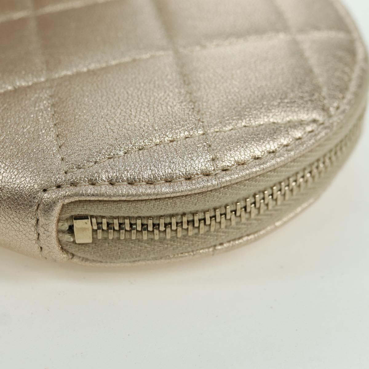 CHANEL Matelasse Air Pods Case & Coin Purse Lamb Skin Gold CC Auth BAZ881SAM