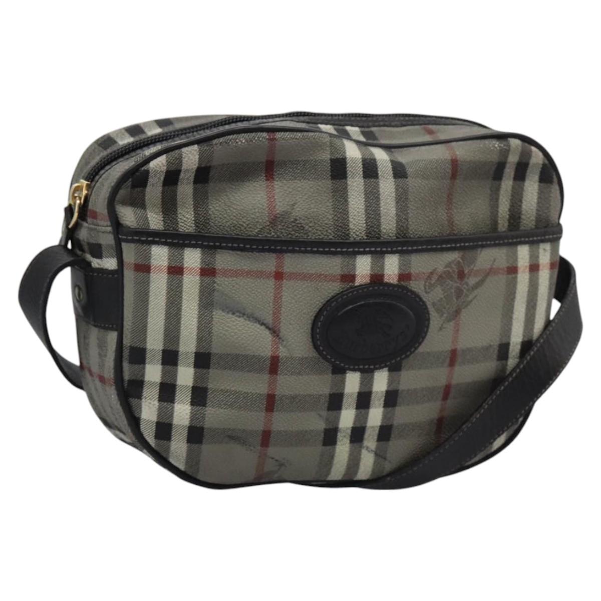 Burberrys Nova Check Shoulder Bag PVC Leather Gray Gold Auth BD032