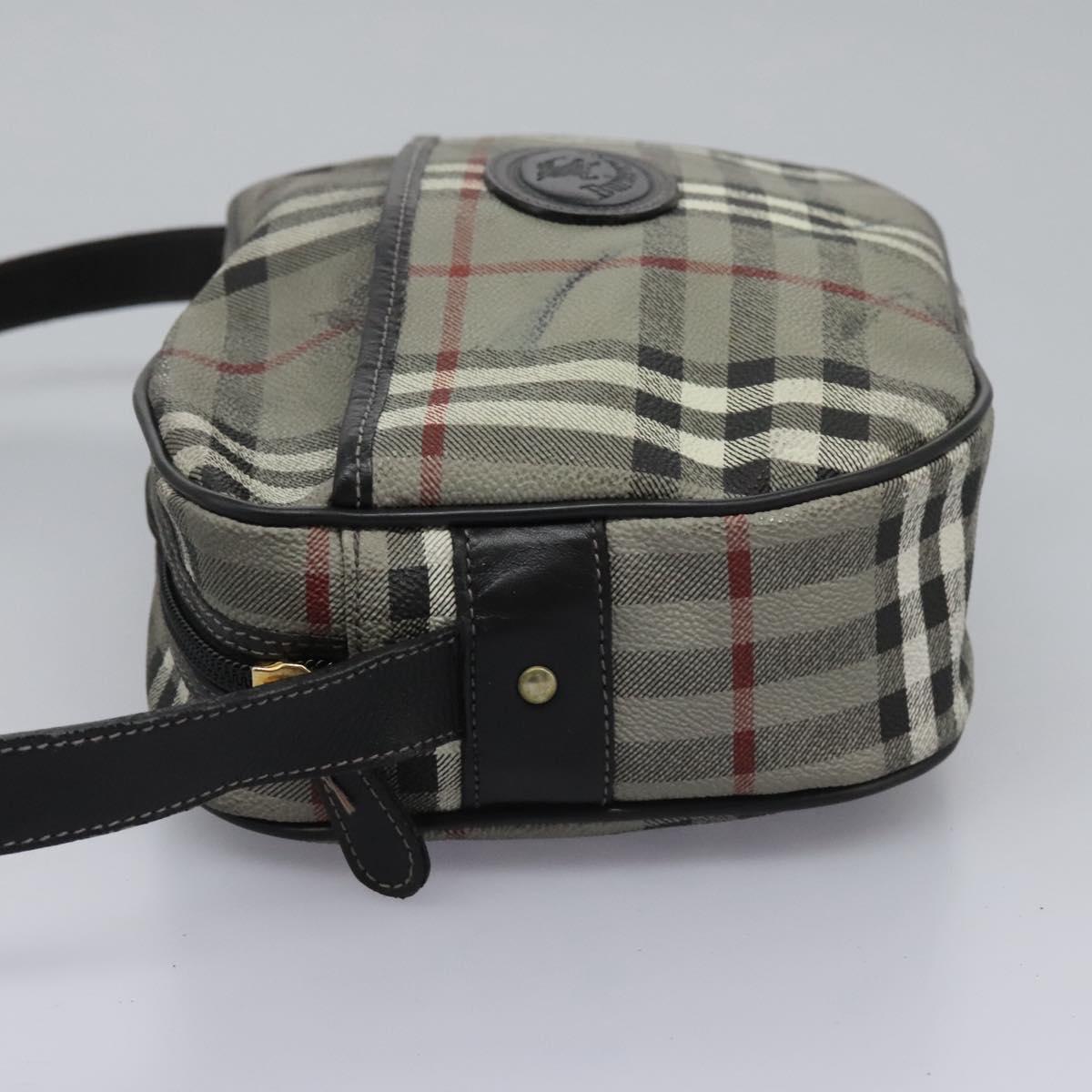 Burberrys Nova Check Shoulder Bag PVC Leather Gray Gold Auth BD032