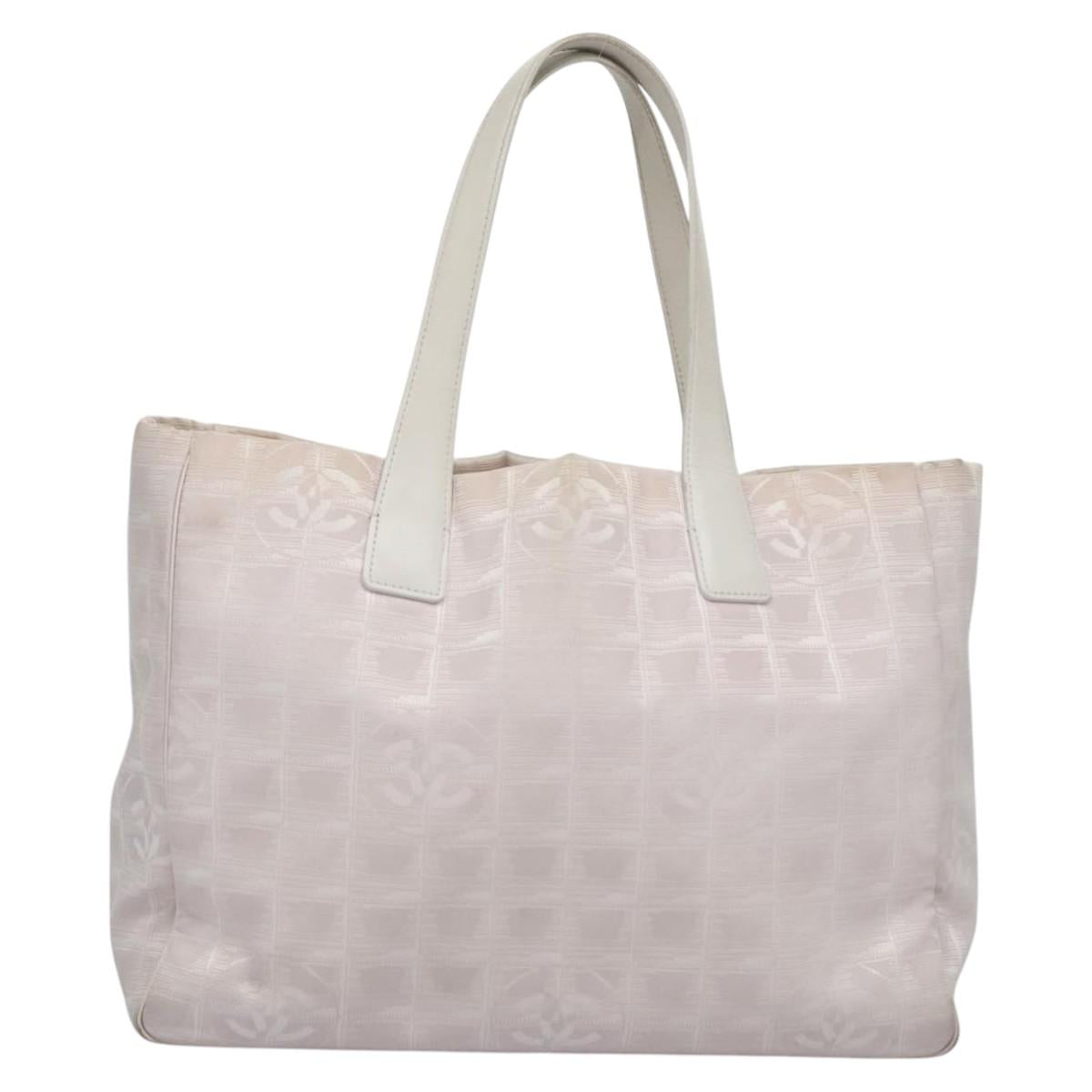 CHANEL New Travel Line Hand Bag Nylon Leather Pink White gold CC Auth BD049