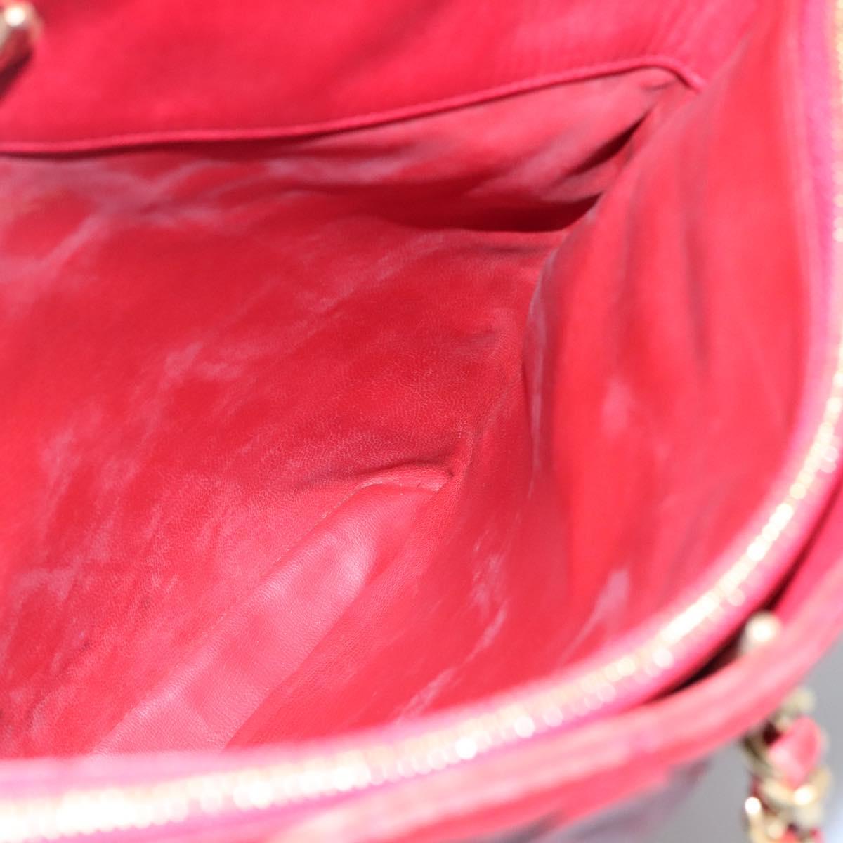 CHANEL Matelasse Hand Bag Lamb Skin Red Gold CC Auth BD051