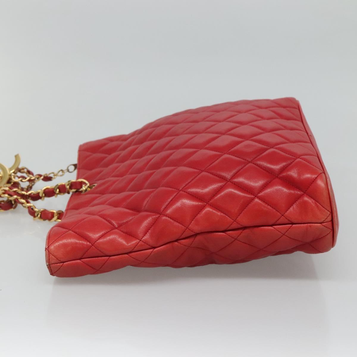 CHANEL Matelasse Hand Bag Lamb Skin Red Gold CC Auth BD051