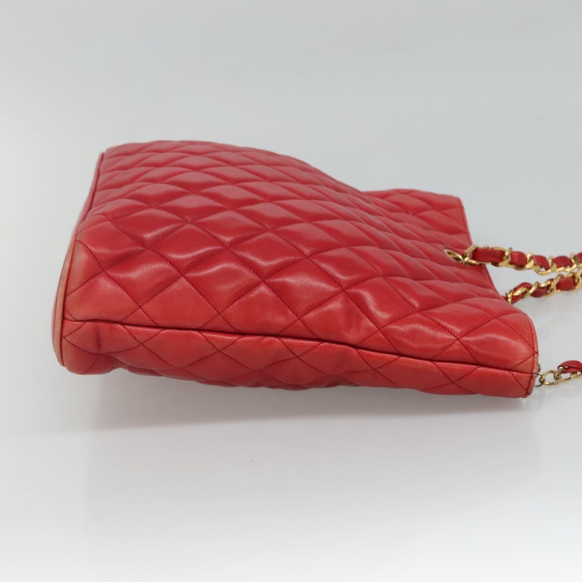 CHANEL Matelasse Hand Bag Lamb Skin Red Gold CC Auth BD051