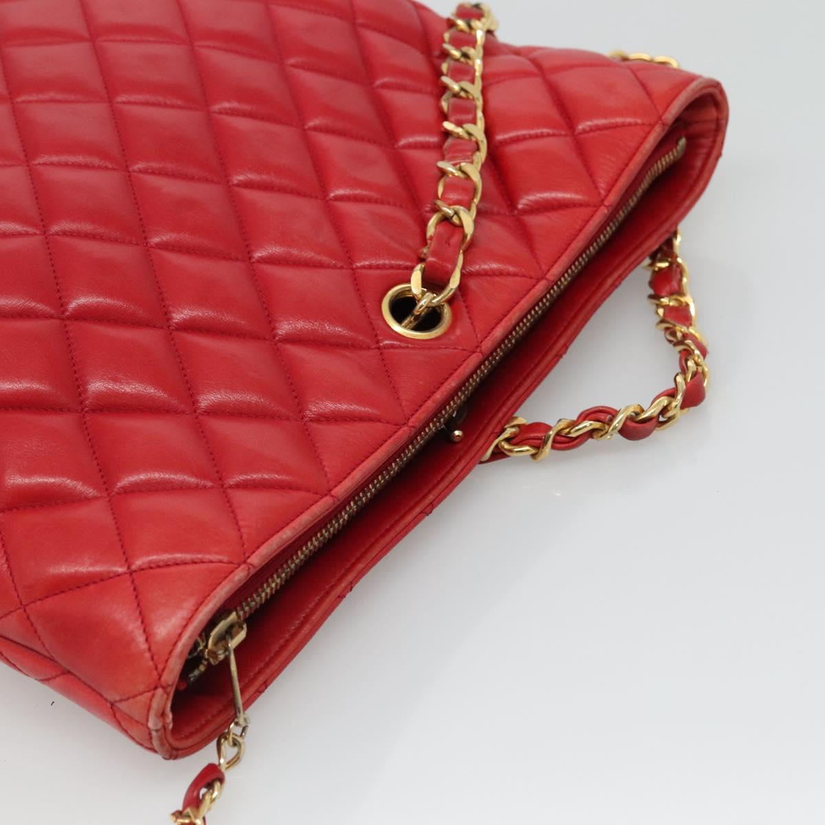 CHANEL Matelasse Hand Bag Lamb Skin Red Gold CC Auth BD051