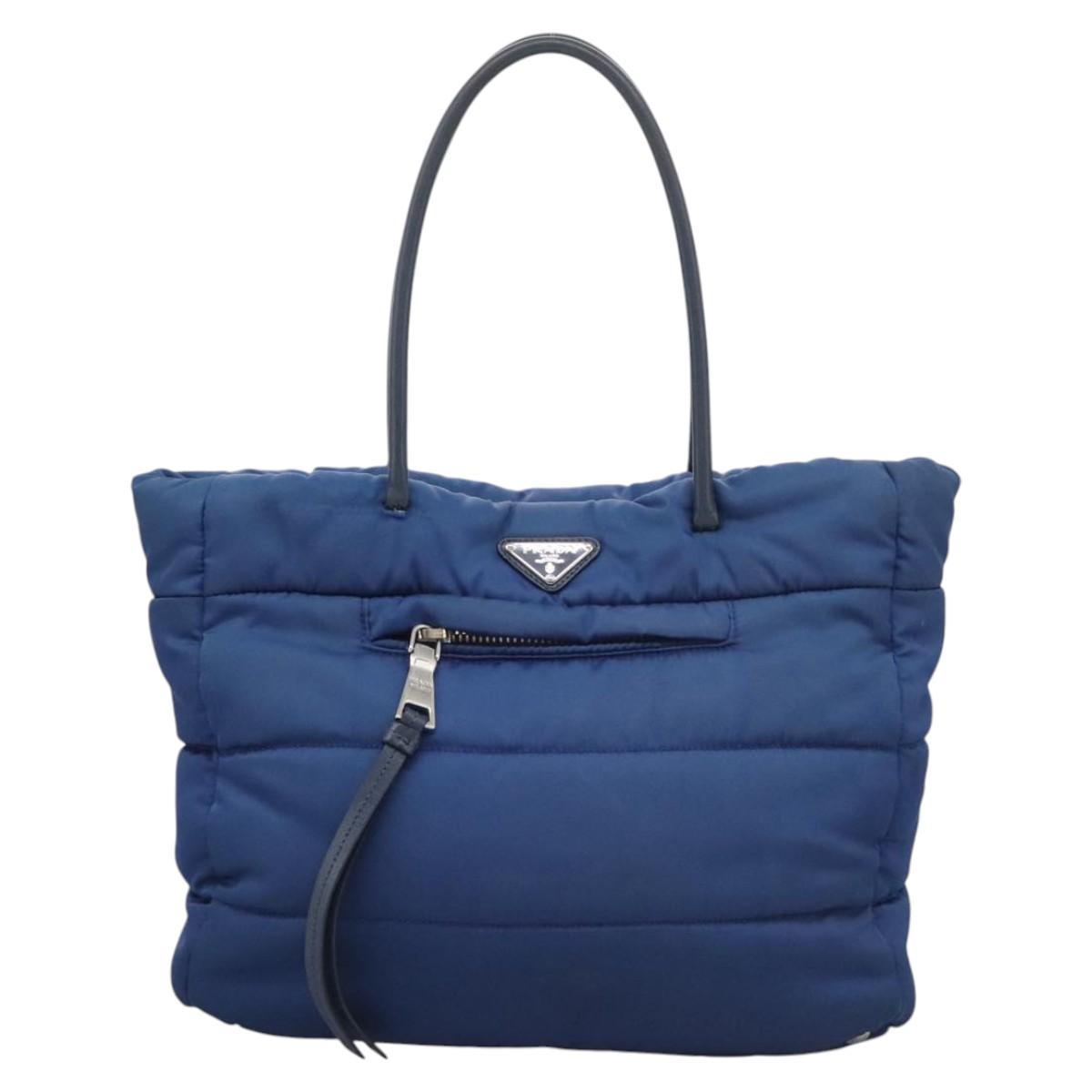PRADA Hand Bag Nylon 2way Blue Silver Auth BD054