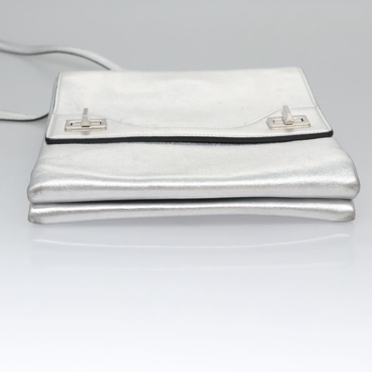 PRADA Chain Hand Bag Leather 2way Silver Auth BD055AV