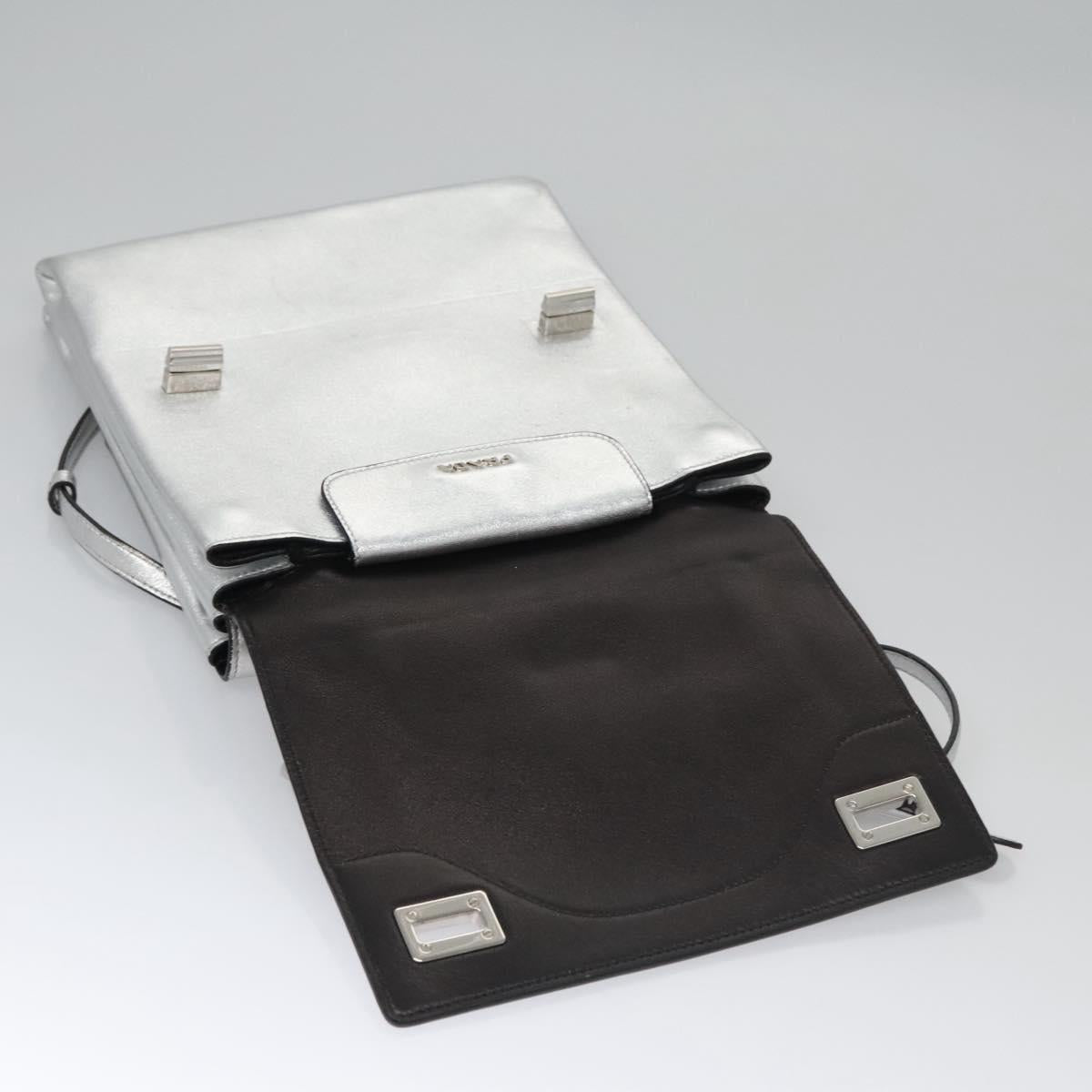 PRADA Chain Hand Bag Leather 2way Silver Auth BD055AV