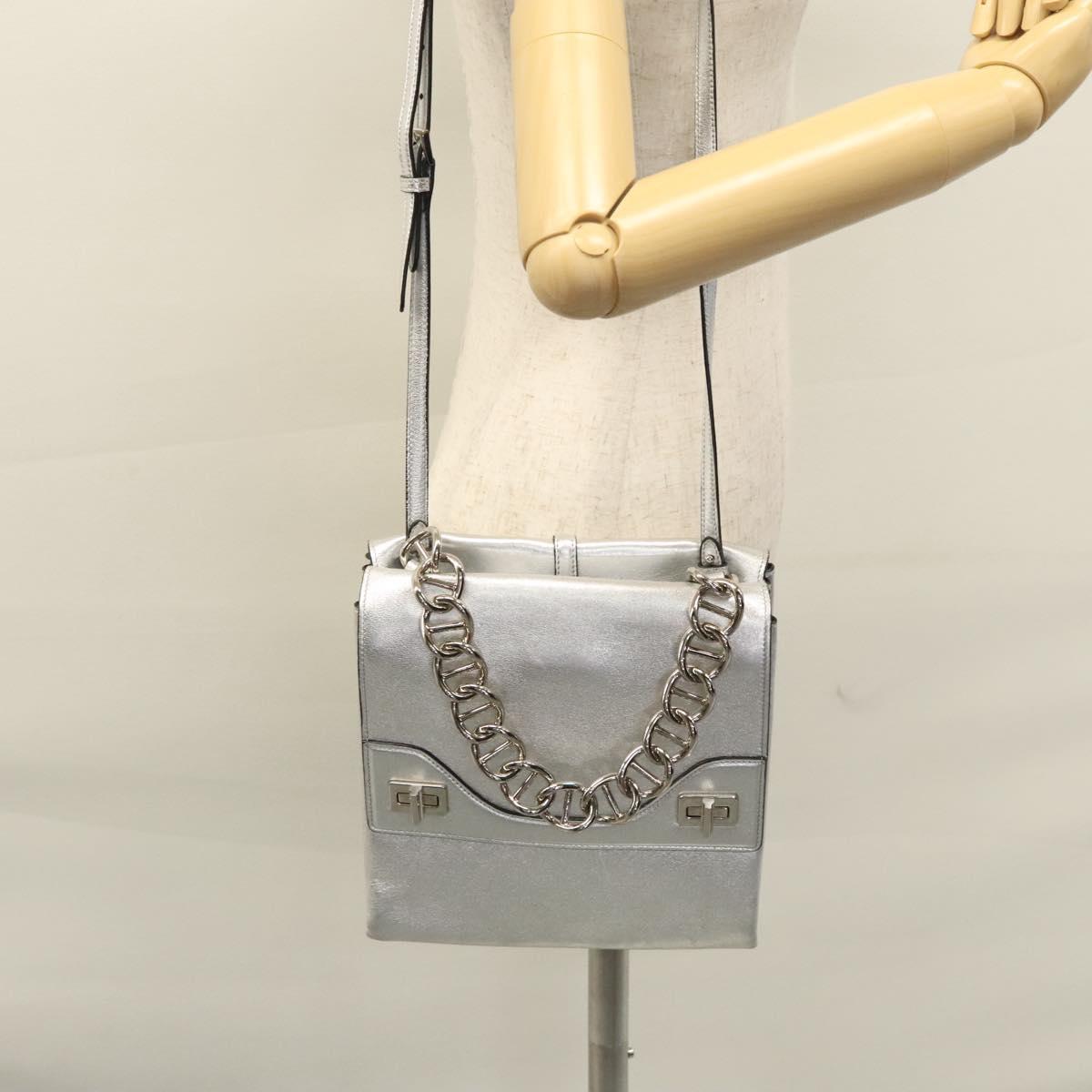 PRADA Chain Hand Bag Leather 2way Silver Auth BD055AV