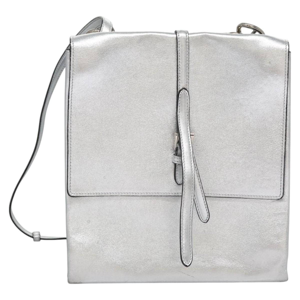 PRADA Chain Hand Bag Leather 2way Silver Auth BD055AV