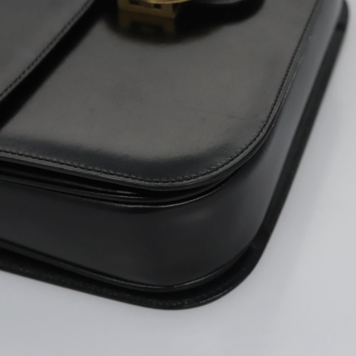 CELINE Hand Bag Leather Black Gold Auth BD058V