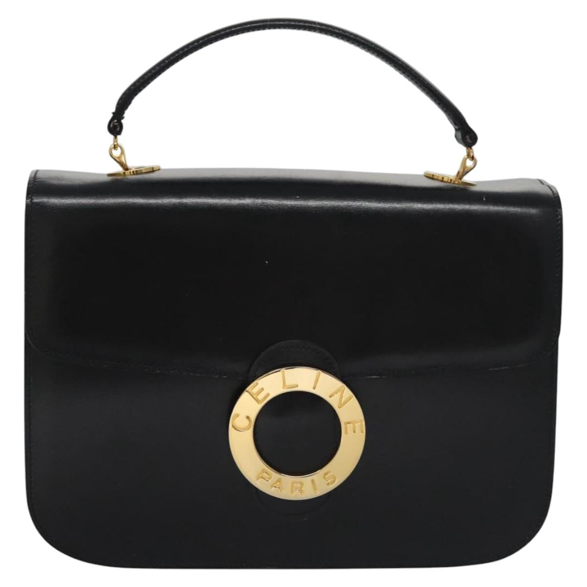 CELINE Hand Bag Leather Black Gold Auth BD058V
