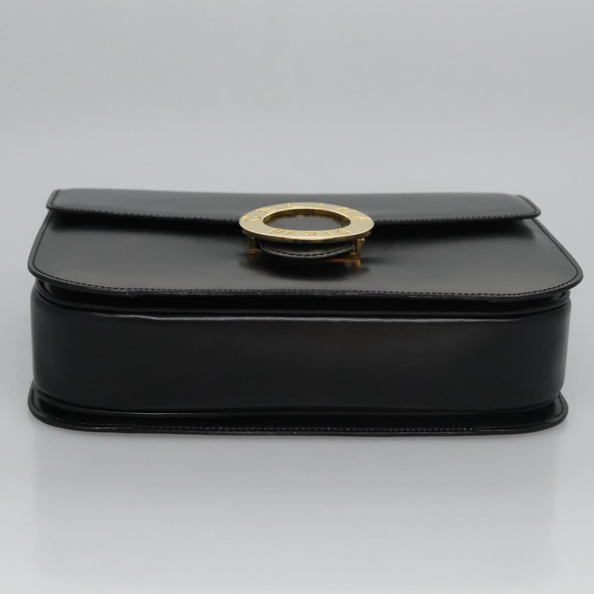 CELINE Hand Bag Leather Black Gold Auth BD058V