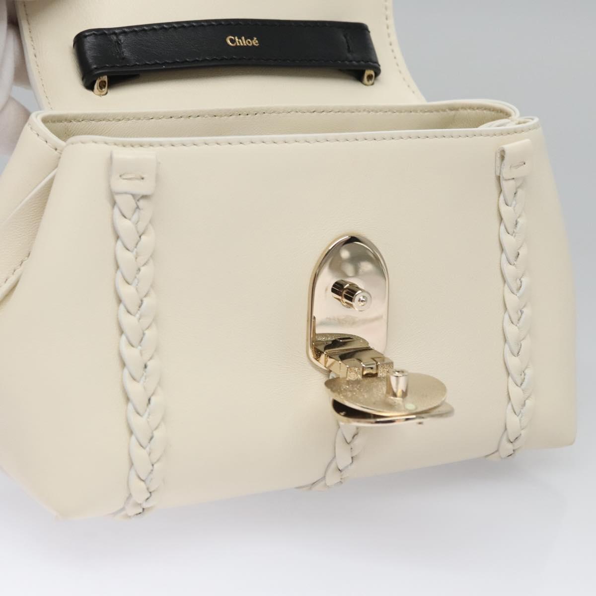 Chloe Fringe Hand Bag Leather 2way White Auth BD060AV