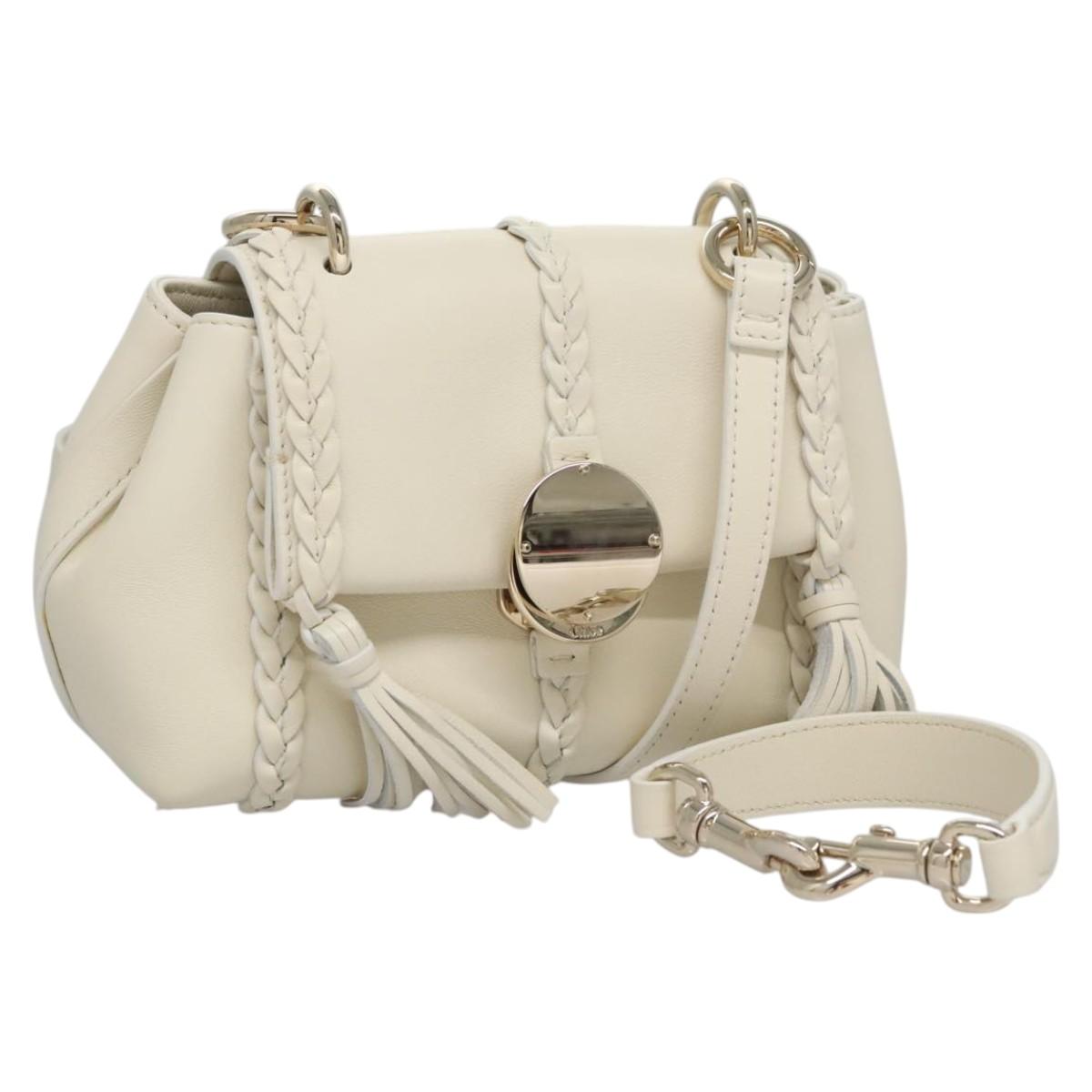Chloe Fringe Hand Bag Leather 2way White Auth BD060AV
