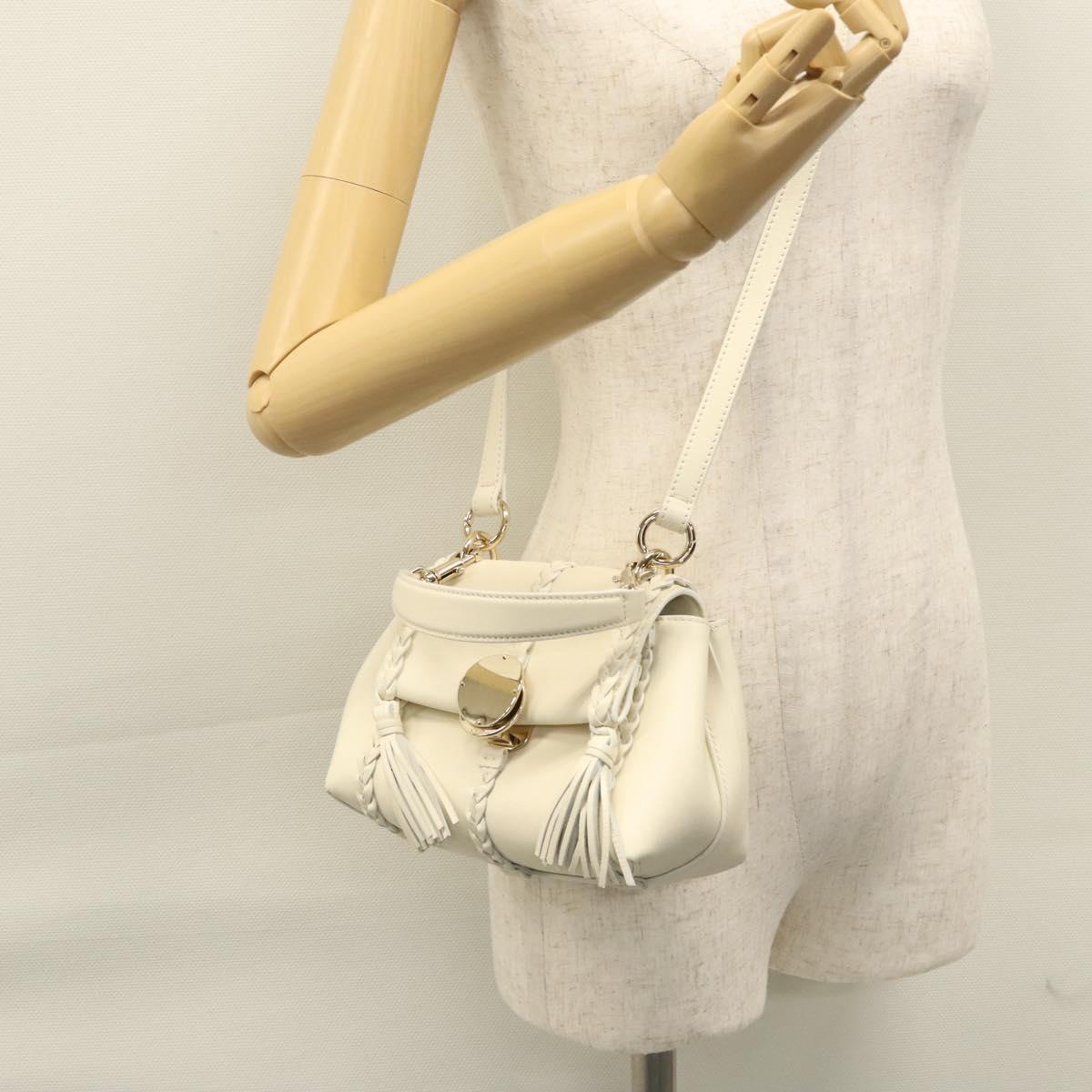 Chloe Fringe Hand Bag Leather 2way White Auth BD060AV