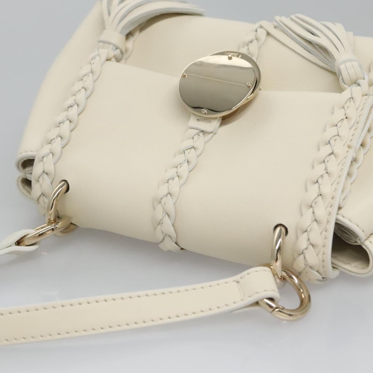 Chloe Fringe Hand Bag Leather 2way White Auth BD060AV