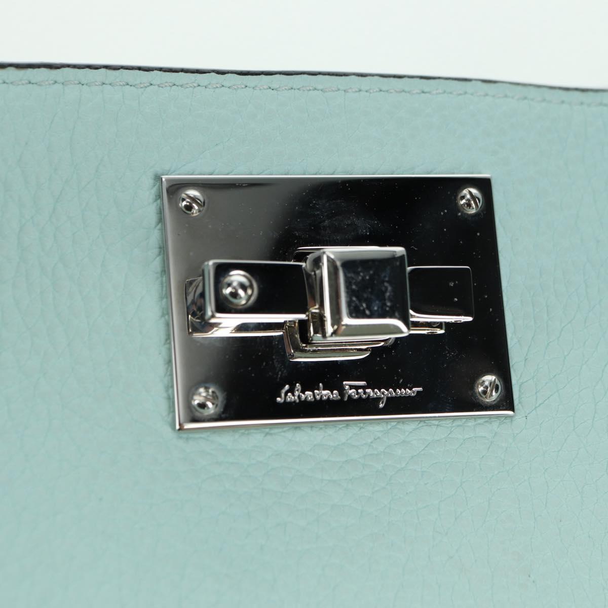 Salvatore Ferragamo Gancini Shoulder Bag Leather Silver Peppermint Auth BD070AV