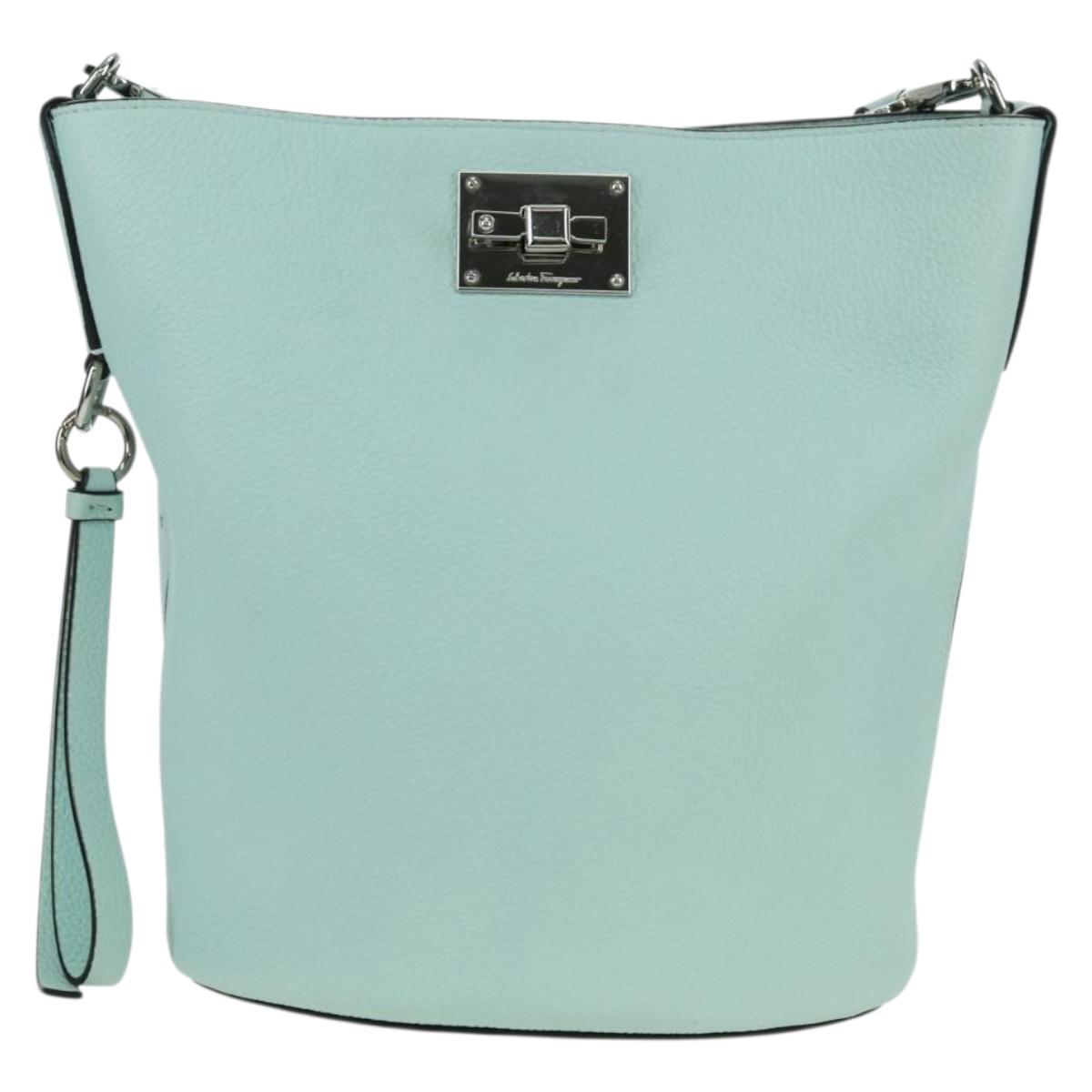 Salvatore Ferragamo Gancini Shoulder Bag Leather Silver Peppermint Auth BD070AV