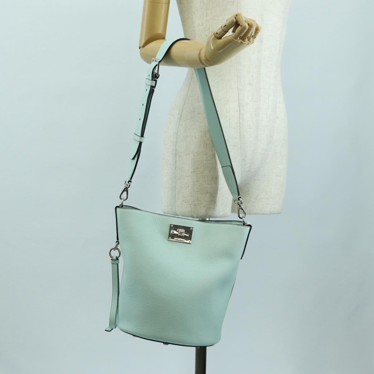 Salvatore Ferragamo Gancini Shoulder Bag Leather Silver Peppermint Auth BD070AV
