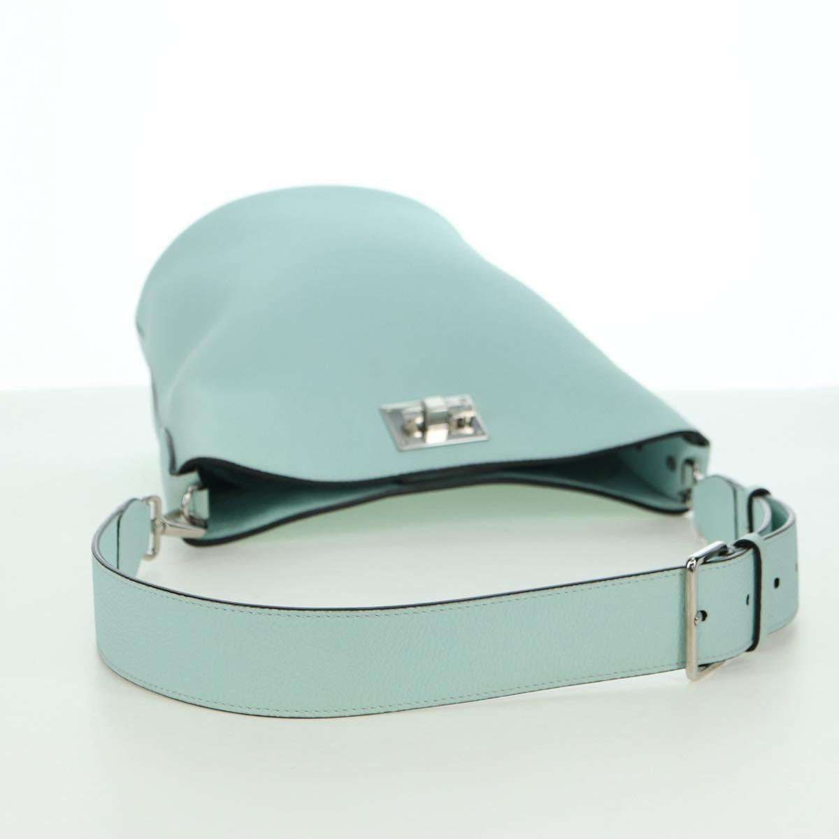 Salvatore Ferragamo Gancini Shoulder Bag Leather Silver Peppermint Auth BD070AV
