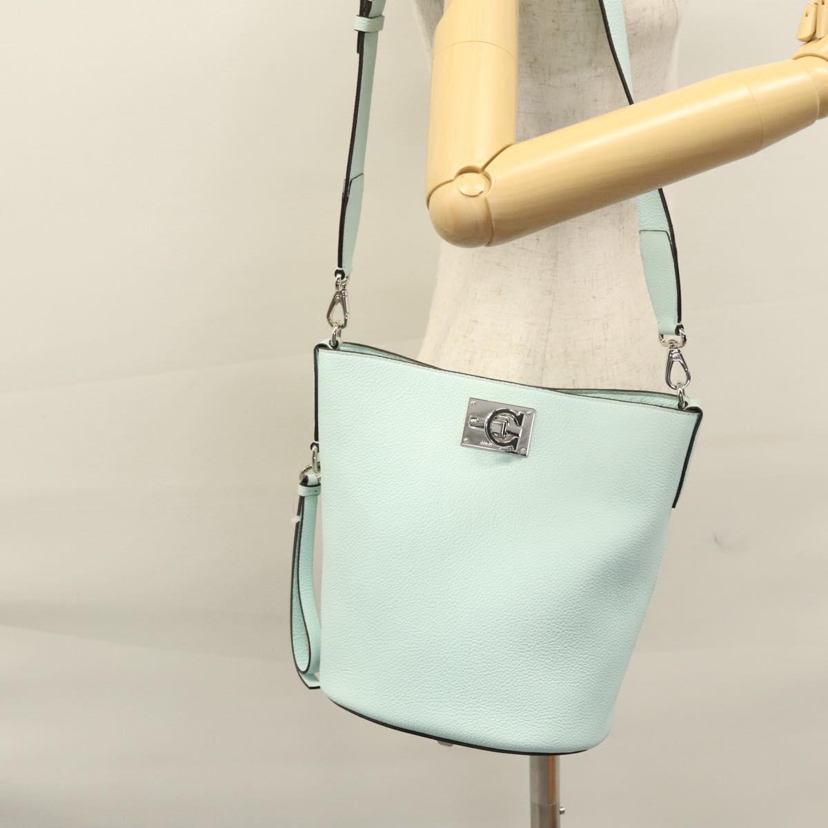 Salvatore Ferragamo Gancini Shoulder Bag Leather Silver Peppermint Auth BD070AV