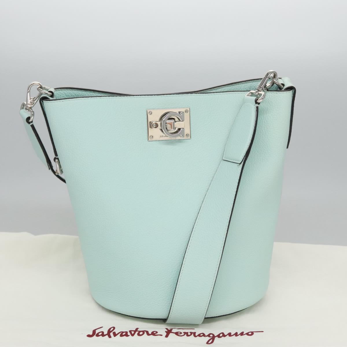 Salvatore Ferragamo Gancini Shoulder Bag Leather Silver Peppermint Auth BD070AV