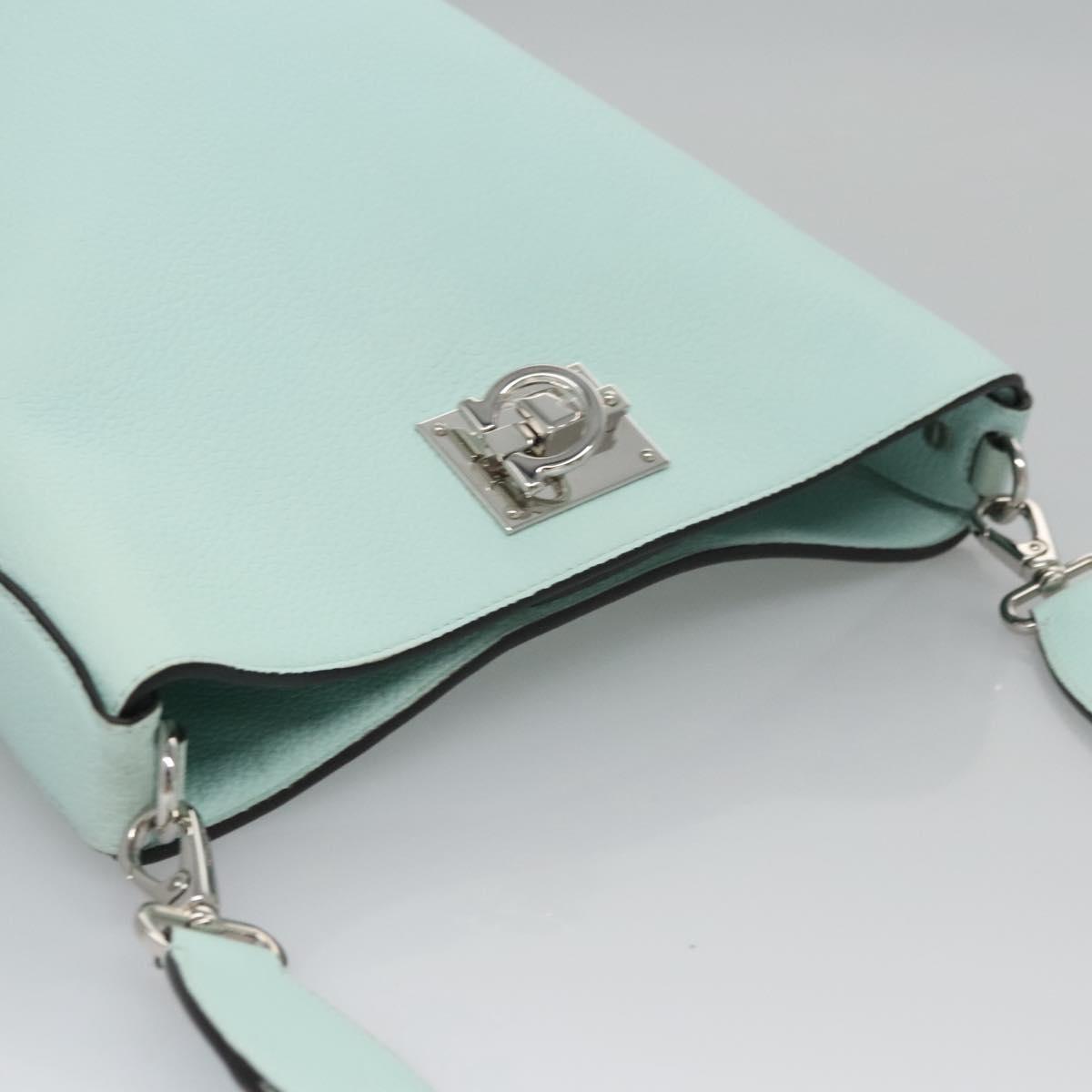 Salvatore Ferragamo Gancini Shoulder Bag Leather Silver Peppermint Auth BD070AV