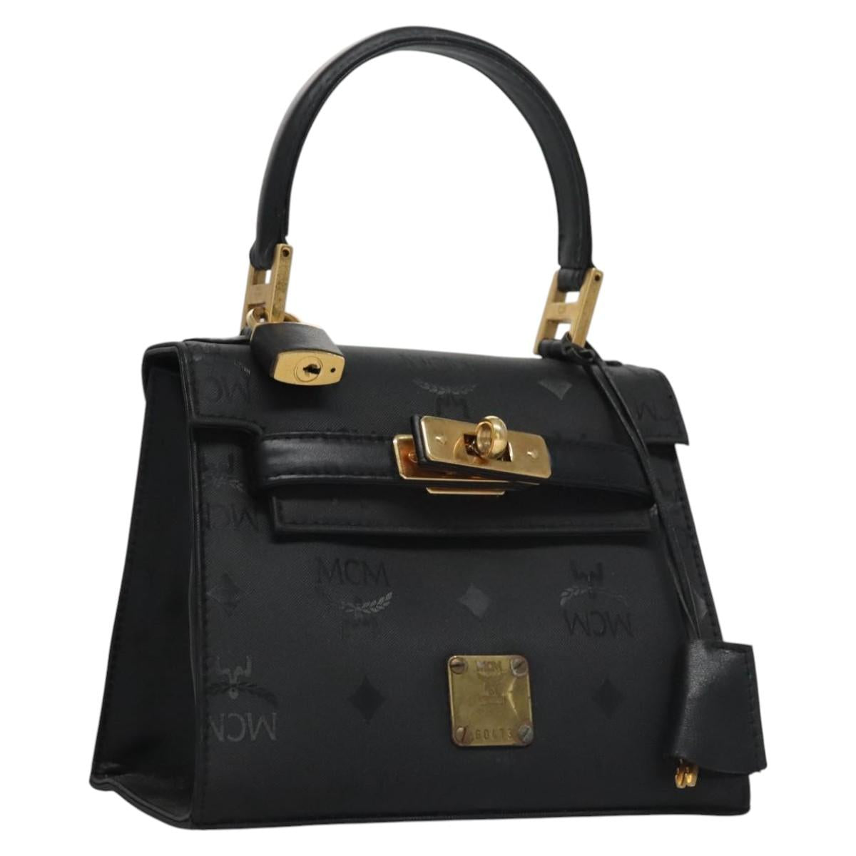 MCM Vicetos Logogram Hand Bag Nylon Black Gold Auth BD073