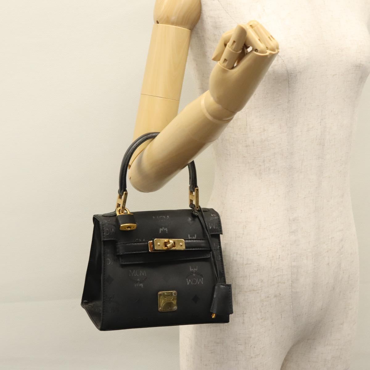 MCM Vicetos Logogram Hand Bag Nylon Black Gold Auth BD073