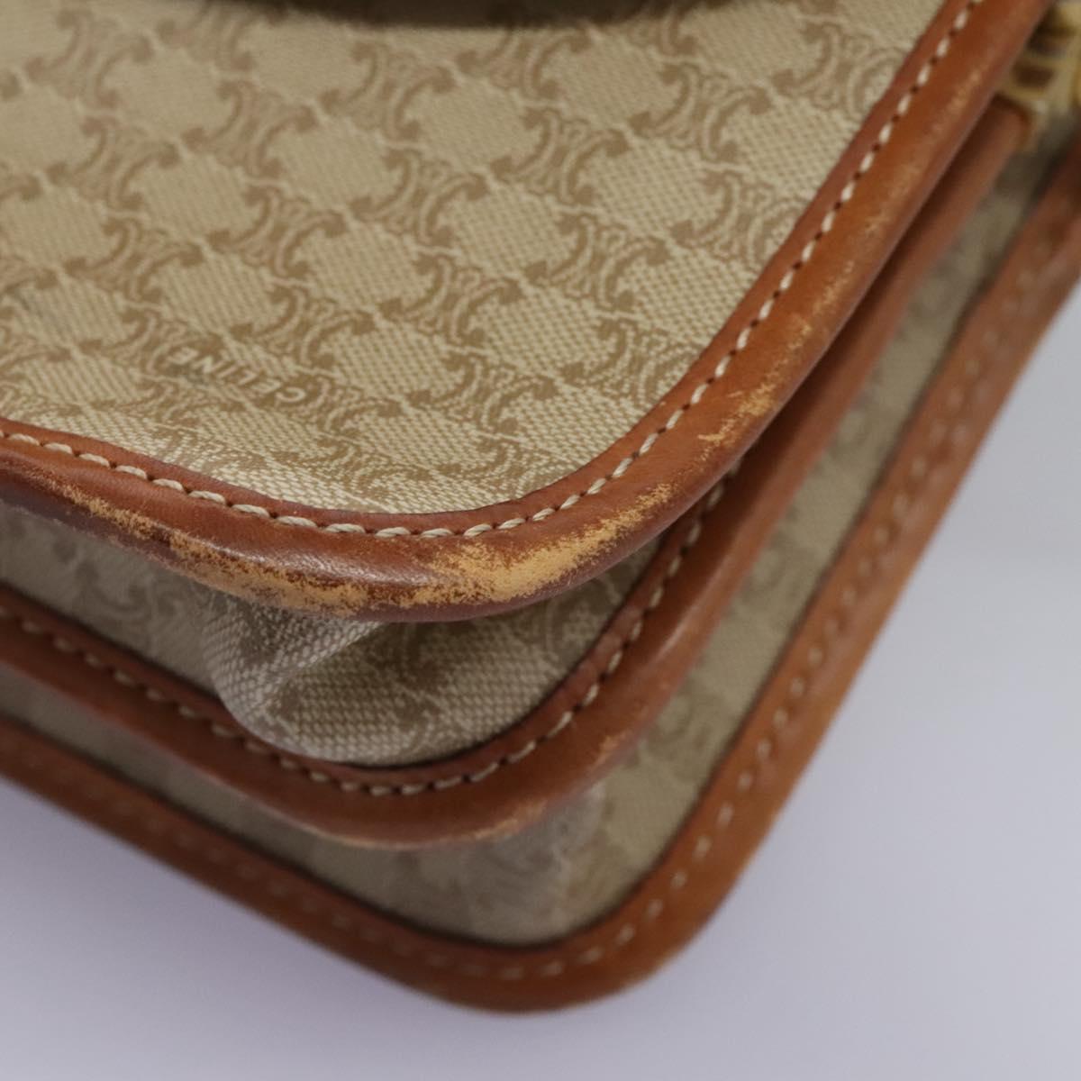 CELINE Macadam Canvas Shoulder Bag Beige Gold Auth BD092